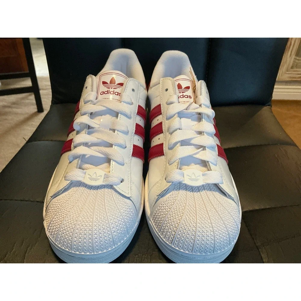 Adidas Superstar II White Red Patent Leather Sneakers JR7315 Mens 10 Womens 11